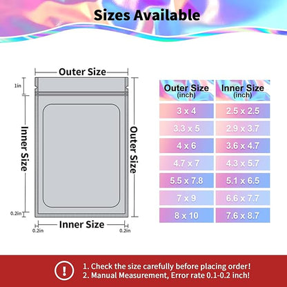 100 Pack Mylar Bags - 6.3 x 9.4 Inch Resealable Smell Proof Bags Foil Pouch Flat Bag with Front Window Black