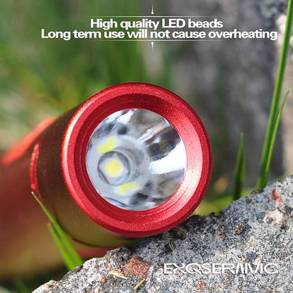Tactical Flashlight 500 Lumens, LED Flashlight Rechargeable with Lighter & Alarm, 150m Beam Distance, USB-C 5V EDC Flashlight, Compact Handheld Light for Camping, Hiking, Fishing, Cycling (Red)