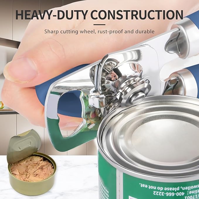 Safring Can Opener Manual, Heavy Duty Stainless Steel Smooth Edge Can Opener