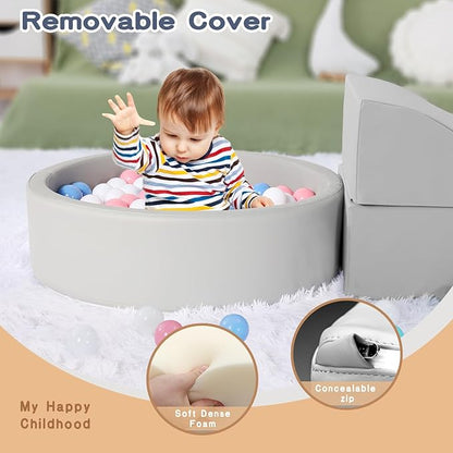 Foam Climbing Blocks for Toddler: with 4-Piece PU Leather Climbing Toys and a Ball Pit - Foam Ball Pit for Toddlers - Climbing Toys Indoor for Kids Crawling