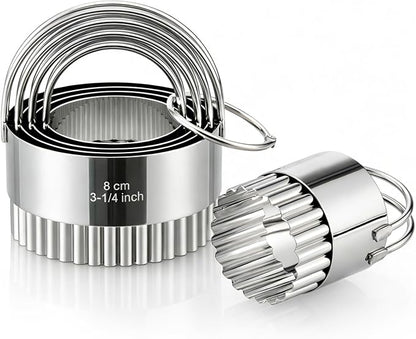 Biscuit Cutter Set with Handle, 5 Piece Stainless Steel Fluted Round Cookie