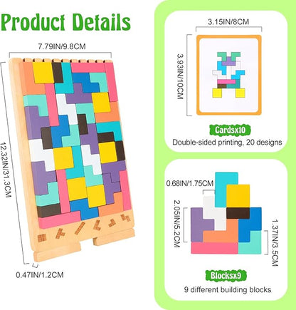 Wooden Stacking Puzzle Toy, 3D Brain Teaser Puzzles for Kids Adults, Indoor Recess Games Classroom for Toddlers Ages 3-5 6-8, Stress Relief STEM Educational Toys Logic Game (No Storage Bag)
