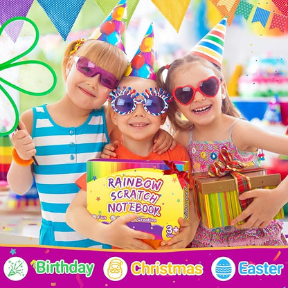 Party Favors for Kids 4-8-12: 10 Pack Scratch Rainbow Art Crafts Notebook, Coloring Book Goodie Bags Stuffers Kit, Bulk Birthday Gift Classroom Prizes Girl Boy Toddler