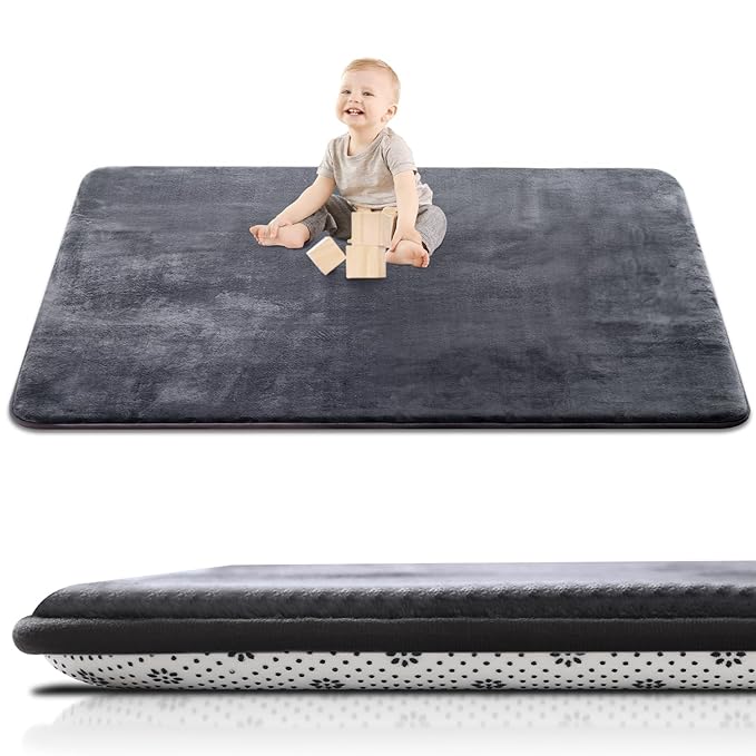 Thick Baby Play Mat for Floor,59 x 71 Playpen Mat,Large Tummy Time Foam Mat,Ultra Soft Support & Plush Feel Nursery Rug,Easy Care with Non-Slip Cushioned for Infant,Kids and Toddler Crawling,Dark Grey