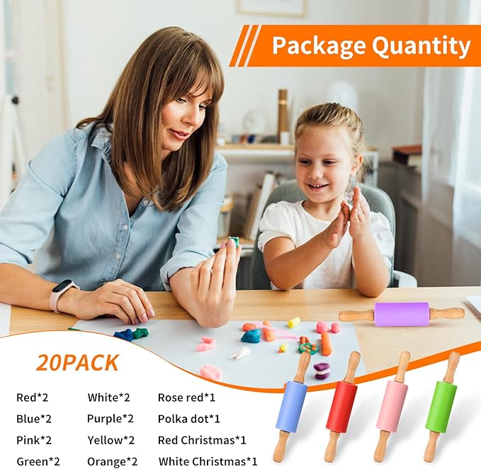 Mini Silicone Rolling Pin for Kids, Non-stick Surface Wood Handle, 9 Inch 20