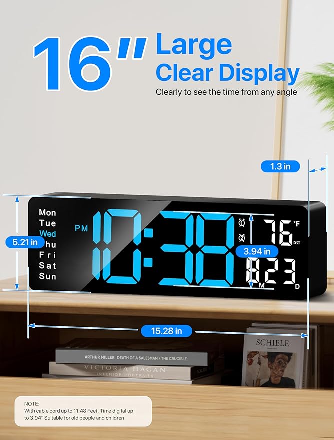 MASHI Digital Wall Clock, Auto-Dimming Wall Clock