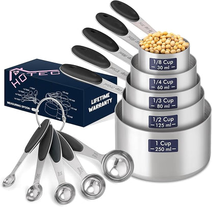 HOTEC 10-PACK Measuring Cups and Spoons Set, Kitchen Gadagets Cooking Baking