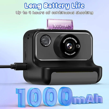 Kids Camera Instant Print, Christmas Birthday Gifts for Girls and Boys, Kids Camera 1080P HD Video Digital Camera, Toddler Toy for 3-12 Years Old, Black