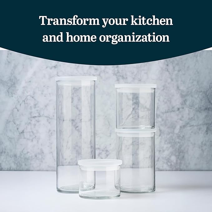 Libbey Stacking Cylinder Assorted Storage Jars, Stackable Glass Jars Set of 4