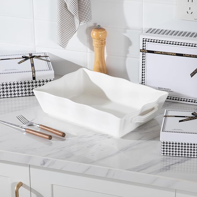 Sweejar Casserole Dishes for Oven, Ceramic 9x13 Baking Dish, Wave Edge Bakeware