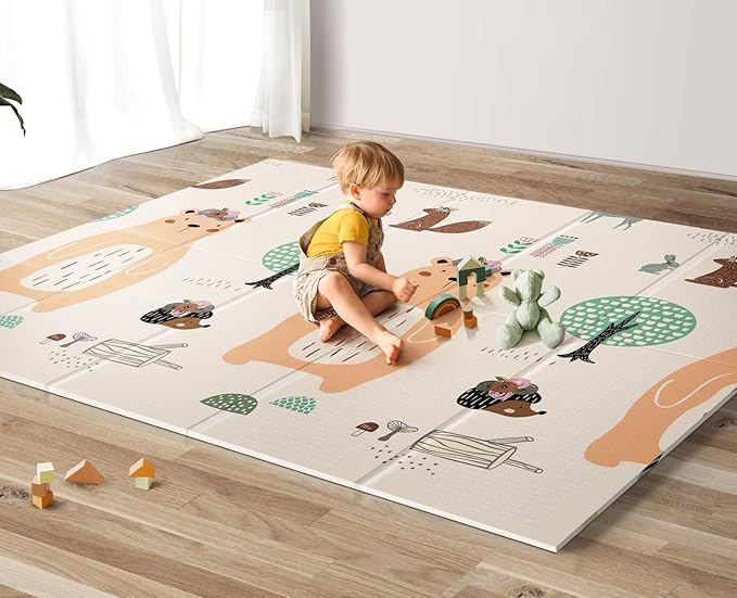 UANLAUO Foldable Baby Play Mat, Extra Large Waterproof Activity Playmats for Babies,Toddlers, Infants, Play & Tummy Time, Foam Baby Mat for Floor with Travel Bag (Bear(71x59x0.4inch))