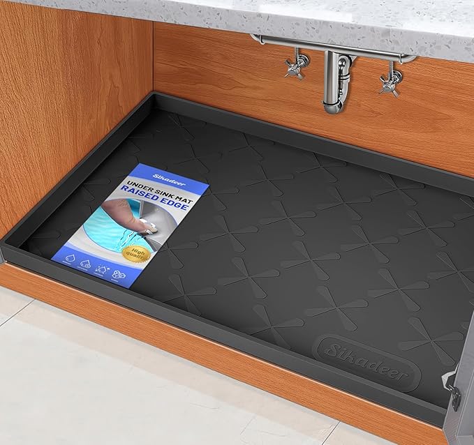 SIKADEER 25" x 22" Under Sink Mat Waterproof, Silicone Mat Kitchen Drawer Shelf