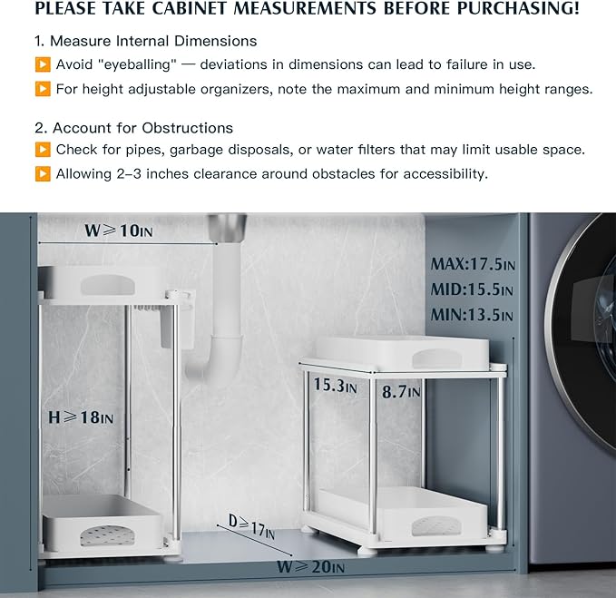 VERIFOST 2 Pack Under Sink Organizers and Storage, Double Sliding Kitchen