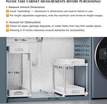 VERIFOST 2 Pack Under Sink Organizers and Storage, Double Sliding Kitchen
