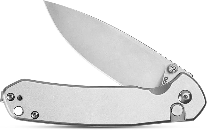CJRB Folding Knife Pyrite (J1925) AR-RPM9 Balde and Stainless Steel Handle Button Lock EDC Pocket Knife with Clip Silver