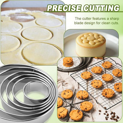 6PCS Round Cookie Cutters Set, Stainless Steel Biscuit Cutters