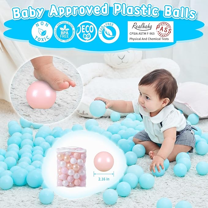 Realhaha Ball Pit Balls 50 100 200 500 Play Balls Plastic Balls for Baby Girls Toddlers Kids Play Tent Pool Playhouse Playpen Party Decoration