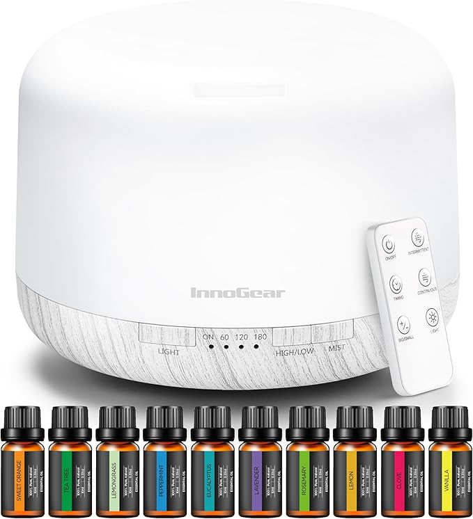 InnoGear Aromatherapy Diffuser & 10 Essential Oils Set, 500ml Essential Oil