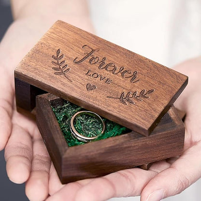 AW BRIDAL Ring Bearer Box Wedding Ring Box Walnut Wood Ring Organizer for Jewelry Wedding Engagement Gift for Couple Proposal