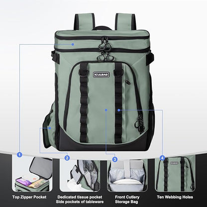 Beach Cooler Backpack for Men 36cans Insulated Backpack Cooler Lunch Bag for Women Camping Hiking Picnic Travel for 18 Hours Cooling 30L