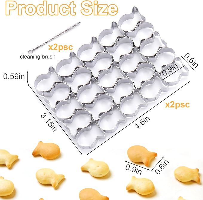 AIERSA 2Pcs Gold Fish Cracker Cutter, 25 Cavity Fish Cookie Cutter, Mini Gold