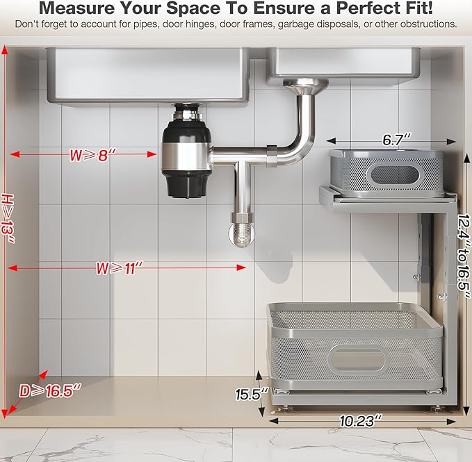 2 Pack 15.5IN-Depth Under Sink Organizer