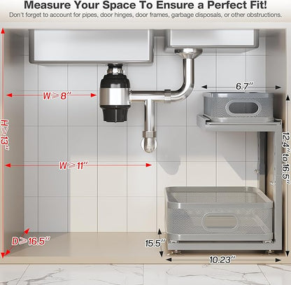 2 Pack 15.5IN-Depth Under Sink Organizer