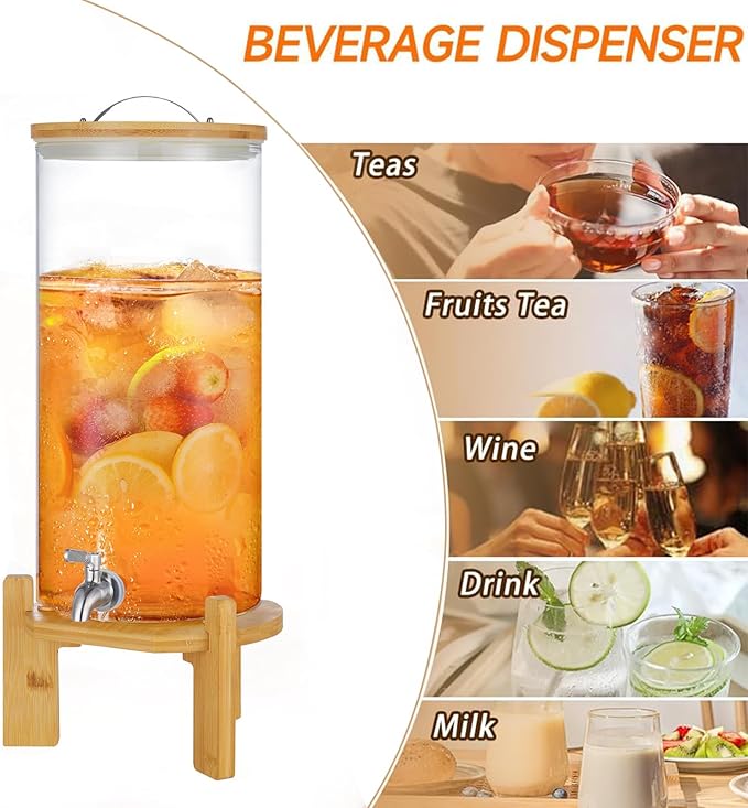 Beverage Dispenser, 2.9 Gallon Glass Drink Dispenser