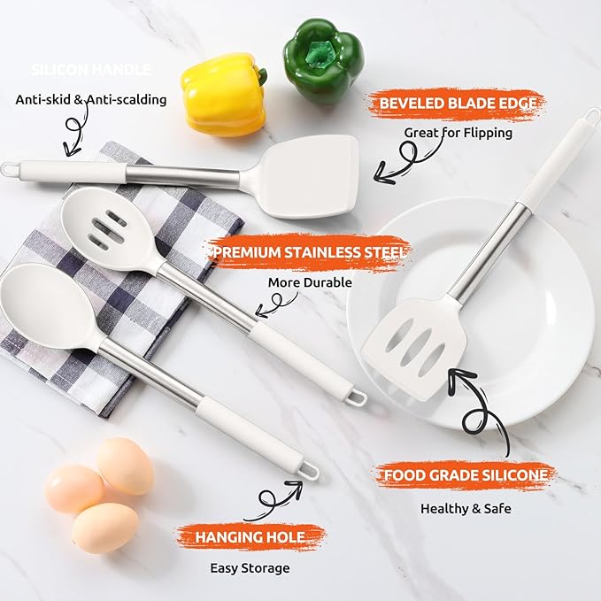 E-far Cooking Utensils Set of 4, Silicone Kitchen Utensils