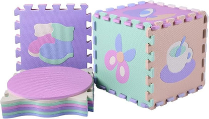 Foam Play Mat for Kids，25Pcs Square Interlocking Puzzle Floor Mat，Baby Play Mat Floor Mat Foam Puzzle Playmat for Toddlers with Fence（Mash Up-CSH023