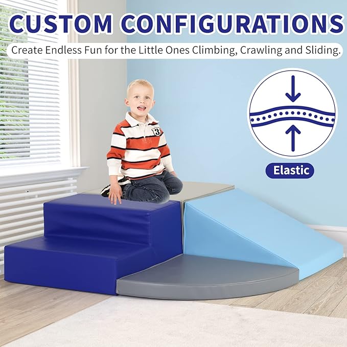 Kids Corner Climber 4-Piece Set Climbing Toys for Toddlers 1-3, Soft Babies Climb Foam Play Set Safe Indoor Baby Crawling Blocks Children Foam Toys for Kids Crawling and Sliding, Blue