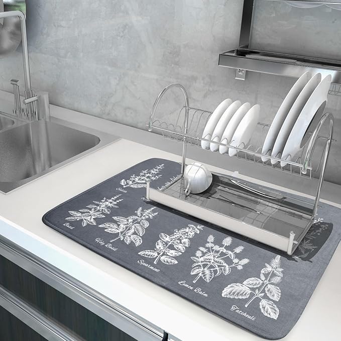 Flower Herbs Dish Drying Mat Wild Plant Dish Rack Mat
