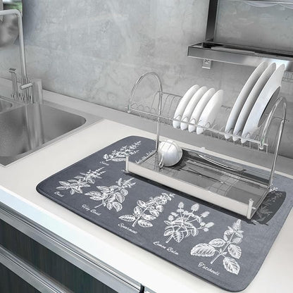 Flower Herbs Dish Drying Mat Wild Plant Dish Rack Mat