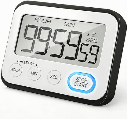 Digital Kitchen Timer Magnetic Loud Alarm, Large LCD Screen Silent/Beeping