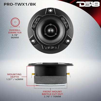 DS18 Mid and High Car Speaker Package - 2X 6.5" Midrange, 2X 1" Tweeters, Built-in Crossover