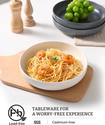 famiware Milkyway 33 oz Bowl Set, Pasta Bowls Set of 4, Salad Bowls, Double Reactive Glaze, Sturdy & Stackable, Ideal for Housewarming, Festivals, Dark Charcoal & White Full Glaze Matte