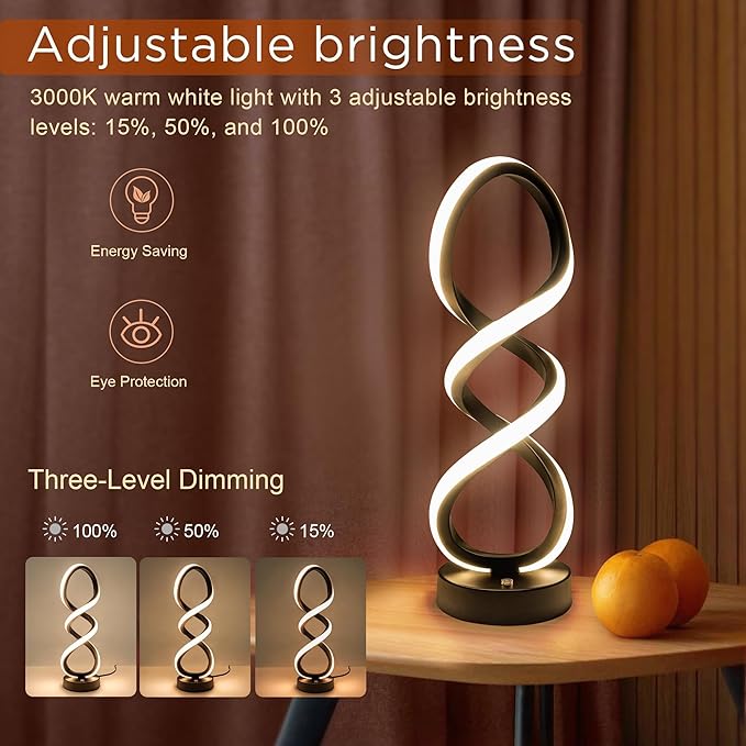 Modern Table Lamp, 7 Colors 10 Light Modes Spiral Design Table Lamp, Touch
