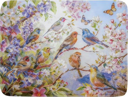 Floral Birds Dish Drying Mat Spring Decoration Absorbent Dish Drain Cloth Mat