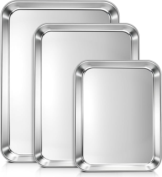 LIANYU Baking Sheet Pans Set of 3, Stainless Steel Cookie Sheets
