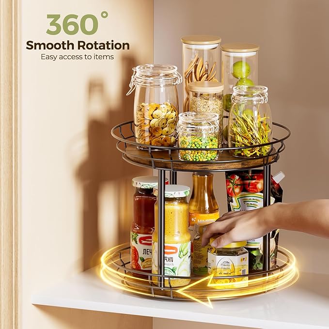 LAMU 12'' Lazy Susan Turntable Organizer, 2 Tier Round Rotating Spice Rack