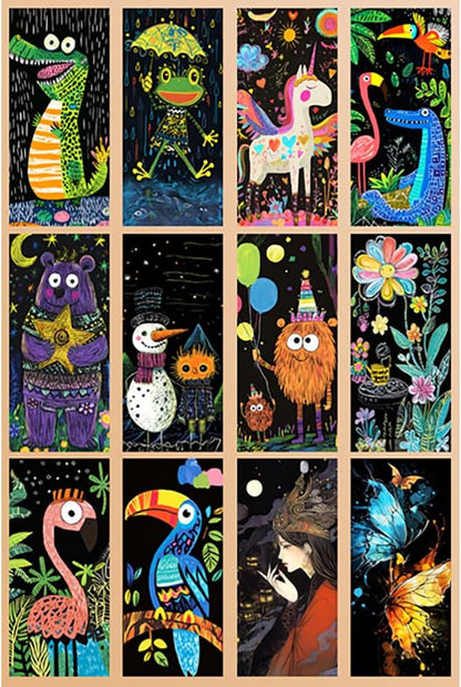 Scratch Art Painting Scratch Paper Rainbow Painting Sketch Pads DIY Art Craft Set， 4 Pcs Vincent Van Gogh Engraving and 24Pcs Classic Landmarks and Animal Series for Kids & Adults with 3 Tools