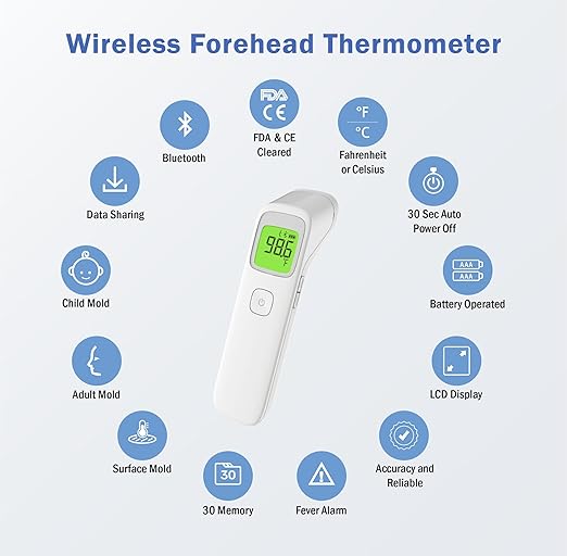 Uright Wireless Forehead Thermometer, Non-Contact Digital Thermometer