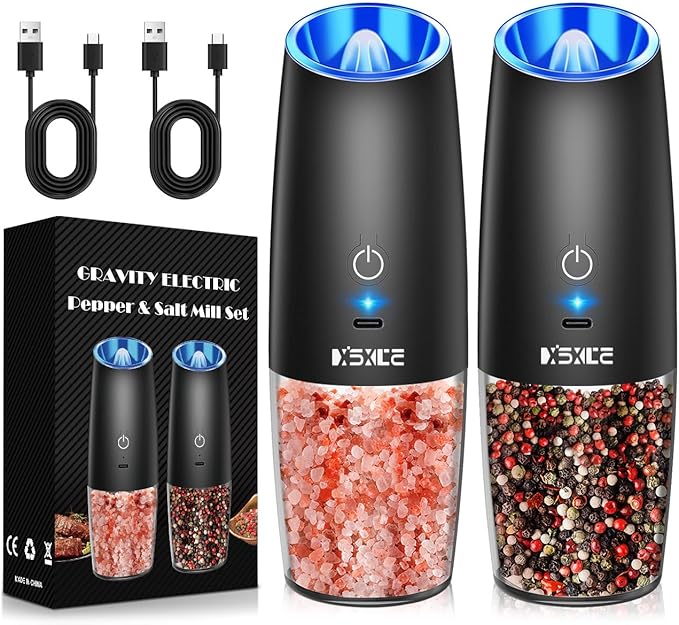 Rechargeable Pepper and Salt Grinder Set, whit Gravity Sensing Switch and LED