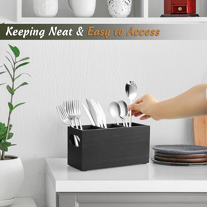 DRASTAR Silverware Holder, Wooden Utensil Caddy, Cutlery Holder