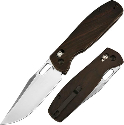 CJRB Prado Folding Pocket Knife 3.76" AR-RPM9 Sand Polish Steel Blade Ebony Handle Crossbar Lock for Men Outdoor, Survival, Camping and EDC, Ebony