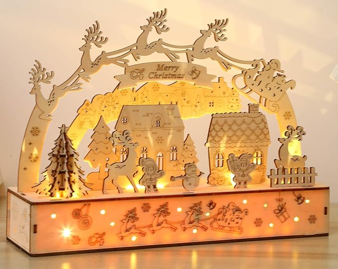3D Wooden Puzzles for Adults 35pcs LED Light Xmas Theme DIY Wooden Assembly Kit for Teens Home Decor