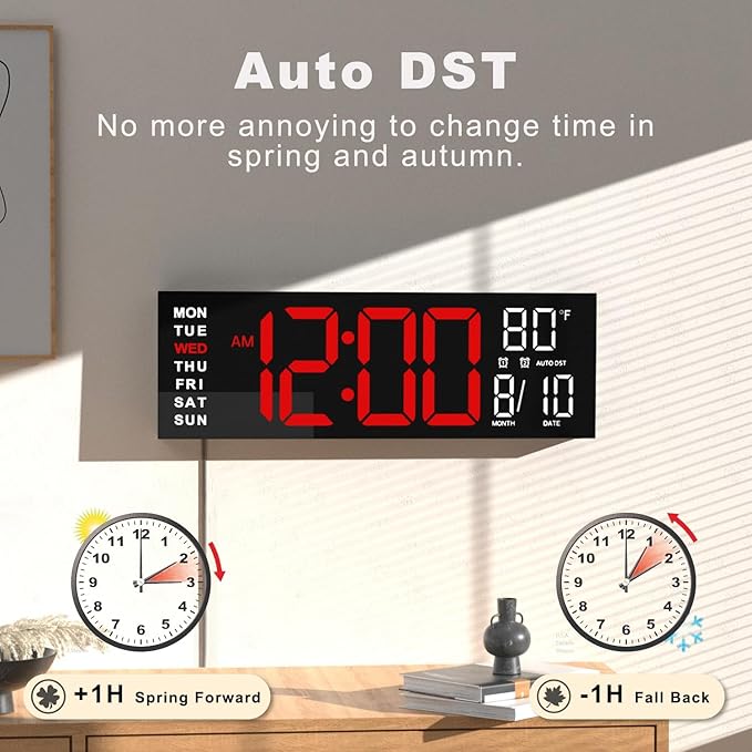 JALL 16" Large Digital Wall Mount Clock, Count Down Timer, Big LED, RGB Color