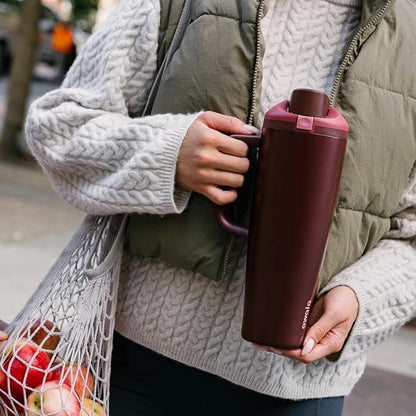 Owala FreeSip Tumbler Insulated Stainless Steel Water Bottle with Built-in Straw and Side Handle, For Travel, Work, School, and Sports, 40oz, BPA Free, Leak Proof, Black Cherry