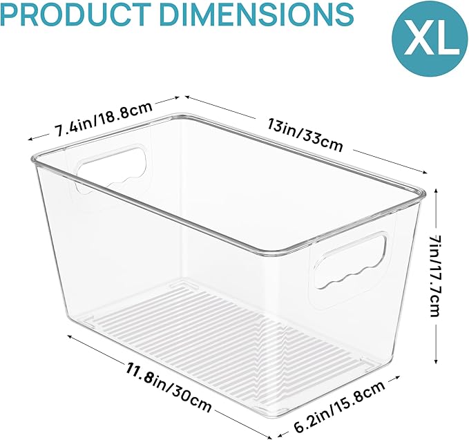 Vtopmart 6 PCS Clear Plastic Storage Bins, Pantry Organizer Containers
