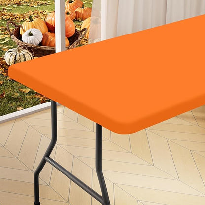 homing Rectangle Table Cloth Cover, Waterproof Polyester Elastic Fitted Tablecloth, Fits for 4 Foot Folding Tables, Washable Table Protector for Picnic, Camping, Outdoor (Orange, 24" x 48")